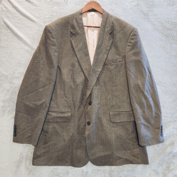 Oscar De La Renta Mens Brown Wool Houndstooth 2 Button Blazer Size 48L Business - Picture 1 of 14